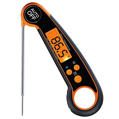 Vleesthermometer, Ultra-snel lezen, digitale achtergrondverlichting LCD-scherm, IP67 waterdicht met lange sonde en auto aan/uit, voedsel thermometer perfect voor keuken koken BBQ Turkije snoep melk ORANJE