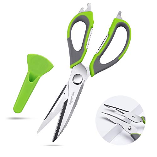 Zware keukenschaar, Supkitdin Sharp keukenschaar Roestvrij staal Multipurpose 7 in 1 schaar, keukenschaar voor kip, vis, vlees, groenten, botten, bloemen, noten, kruiden, BBQ