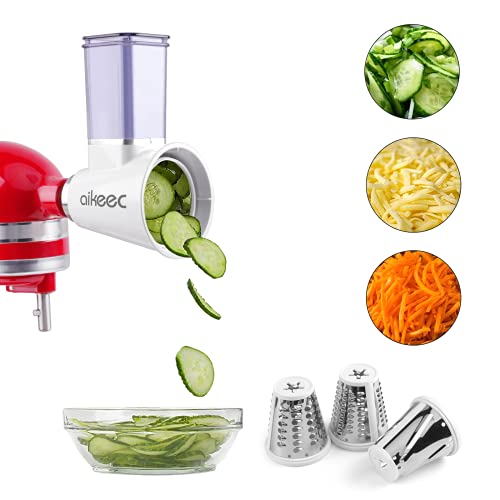 aikeec Bijgewerkte groentesnijder voor de keukenmachine voor Kitchen Aid, opzetstuk voor Fresh Prep Slicer/Shredder (accessoires voor Kitchen Aid-blender) + 3 snelwisselmessen