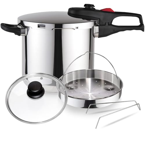 Magefesa Practika Plus - Exclusief Pack Snelkookpan 7.5L + Mandje + Glazen Deksel, Roestvrij Staal 18/10, Druksensor, Inductie