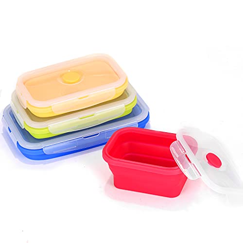 Wenearn Set van 4 voedselcontainers van silicone, opvouwbaar, lunchbox, picknickbox, koelbox, levensmiddelenbox voor magnetron, 350 + 500 + 800 + 1200 ml