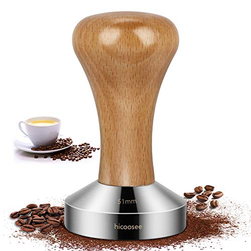 hicoosee Espresso Tamper, 51 mm koffiestamper van roestvrij staal, espresso-stempel voor koffiezetapparaat, zeefdrager