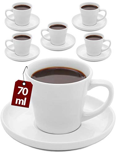 Cosumy Espresso Kopjes Set van 6 Wit Keramiek - Met schoteltjes - Houdt Lang Warm - In Geschenkverpakking - 70ml