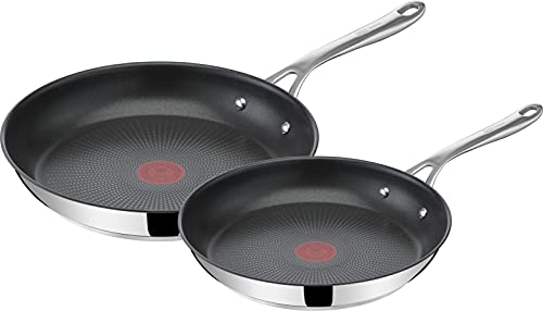 Tefal Jamie Oliver Pannenset, 2 pannen van 24 en 28 cm, van roestvrij staal, antiaanbaklaag, met titanium, thermo-signaal, diepe vorm, geschikt voor alle soorten fornuizen, PFOA-vrij