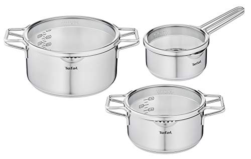 Tefal Nordica H852S3 3-delige pannenset - Steelpan 16 cm inclusief deksel, kookpannen 20/24 cm inclusief deksel - 10 jaar garantie