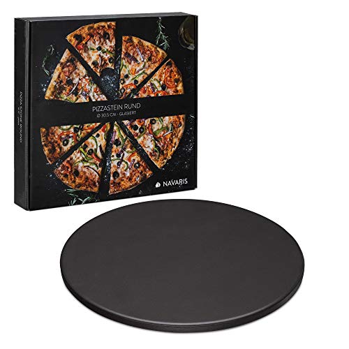 Navaris pizzasteen XL voor oven en barbecue - Ronde pizzaplaat Ø 30,5 cm - Broodbaksteen - Keramisch geglazuurd - Zwart
