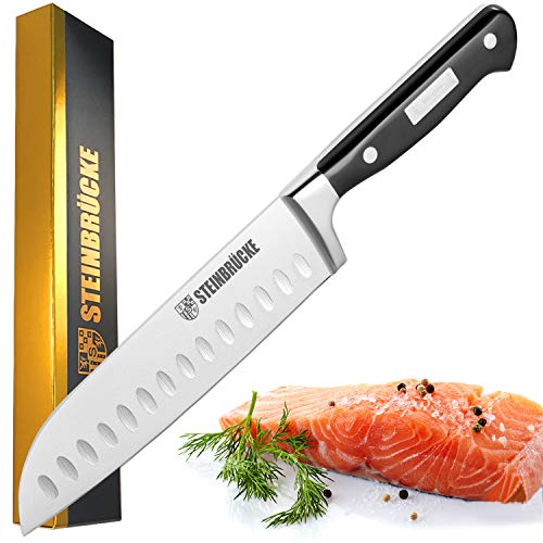 STEINBRÜCKE Santoku Mes, 7 "Keukenmes gesmeed uit Duitse Rvs 5Cr15Mov (HRC58), Full Tang, Razor Sharp Blade met holle rand voor snijden, snijden & hakken