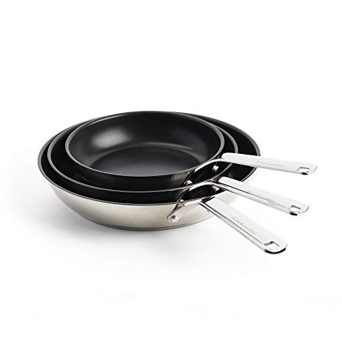 KitchenAid, RVS Anti-Aanbak Koekenpannenset - 20 cm + 24 cm + 28 cm, Zilver