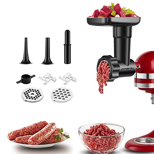 Vleesmolen, opzetstuk voor KitchenAid, keukenmachines, vleesmolen, accessoires met slijpschijf, worstvulhoorn, optionele accessoires voor KitchenAid blender, COFUN vleesmolen-opzetstuk (zwart)