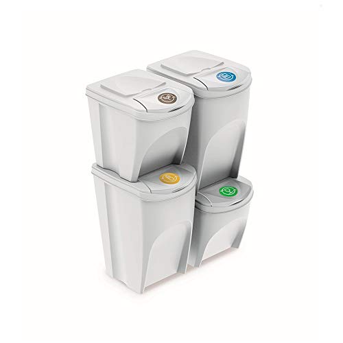Prosperplast Sortibox afvalemmer van kunststof, wit, 2 x 25 l, 2 x 35 l, 4 stuks