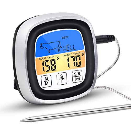 Aplusdeal Digitale braadthermometer Vleesthermometer Grillthermometer Oventhermometer met timer en stopwatch voor gebraad, BBQ, grill, temperatuurbereik tot 300 ° C