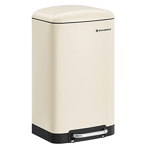 SONGMICS Afvalemmer, 30 liter afvalemmer, stalen pedaalemmer, met binnenemmer en deksel, softclose, luchtdicht, voor de keuken, crèmewit LTB001A01