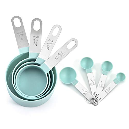 Olymajy Baking Measuring Cup Tools, Measuring Spoons, 8 stuks blauwe plastic maatbekers en lepels, keuken kookgerei voor vloeistoffen en vaste stoffen