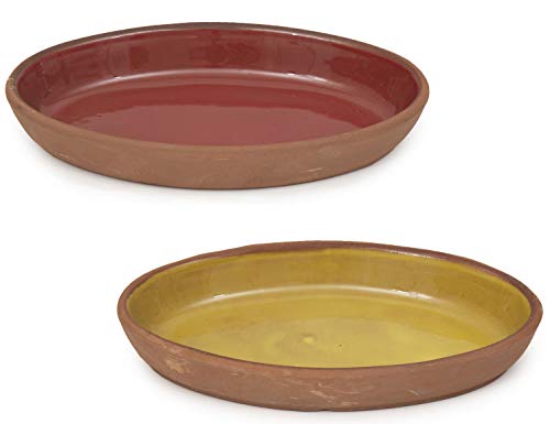 Terracotta Serveerschalen Set van 2 Ovale Schalen voor Tapas Vlees Kazen Lasagne Bananensplit Dessert Sushi - Serveerschaal Bakken Ovenschaal of Ramekin Gerechten - Spaanse Display en Ovenschaal