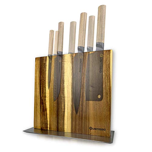 QUINTESSIO messenblok magnetisch zonder messen - dubbelzijdige messenhouder van hout magnetisch - XL messenplank met extra sterke magneten - messenmagneetstrip voor keukenmessen