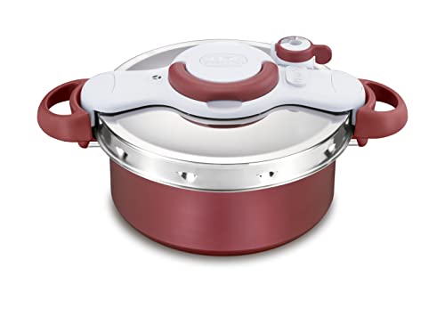 Tefal Clipso Minut Duo snelkookpan 5 l aluminium met 5 veiligheidssystemen en eenvoudige sluiting met één hand, grijs/rood P47051