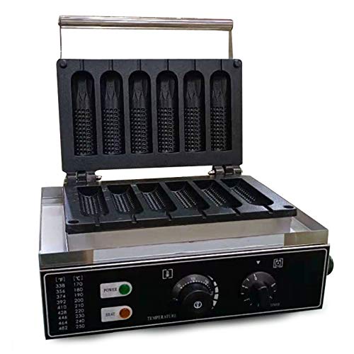Elektrisch wafelijzer voor 6 stuks hotdogs, 1500 W, met anti-aanbaklaag, wafelmachine gegoten aluminium 50 ~ 300 °C, wafelmachine voor het restaurant