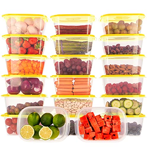 Voedselopslagcontainers met deksels – Voor lunch, snacks, fruit, herbruikbaar | Vaatwasmachinebestendig - Magnetron- en vriesvriendelijk - Lekvrij (20 x 1L, Geel)