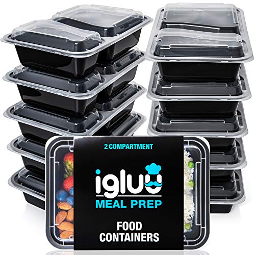 2 compartimenten BPA vrije herbruikbare maaltijd Prep Containers - Plastic voedsel opslag trays met luchtdichte deksels - magnetron, vriezer en vaatwasser veilig - stapelbare Bento lunchdozen (30 oz)