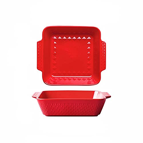 Ovenschaal Bakvormen Set, 2-delige keramische bakschaal, rechthoekige bakpannen, langwerpige braadpan schotel voor koken, cake diner, keuken Bakvormen (Color : Red, Size : Small)