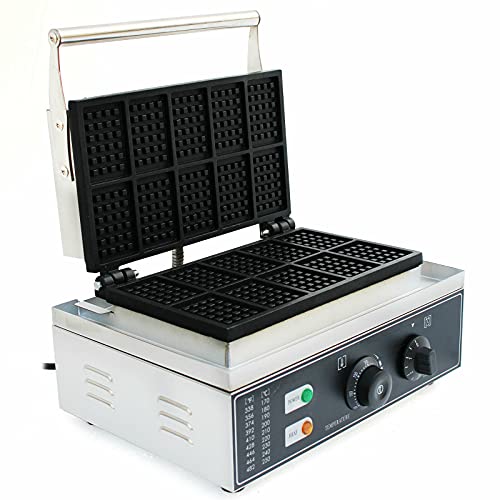 Wafelmachine, wafelijzer, Belgisch, commercieel non-stick roestvrij staal, 10-delig, 8 x 5,5 cm, timer 50 ~ 300 graden Celsius, voor bakkerijen restaurants kioske kantine