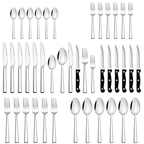 Joyfair Bestekset voor 6 personen, 36-delige roestvrijstalen bestekset met steakmes, elegant eetbestek, met mes, vork, lepel, tafelbestek voor huis/feest/restaurant, vaatwasmachinebestendig en