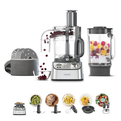 Kenwood MultiPro Express Weigh FDM71.960SS Foodprocessor, met 9 accessoires, Geïntegreerde Digitale Weegschaal, 3 L Mengkom met Handgreep, Instelbare Snelheid + Pulse, Veiligheidsslot, 1000W, zilver