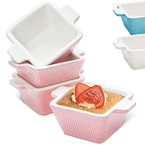 Mini keramische ovenschaal set van 4 - Stapelbaar - Kras- en snijbestendig - Geschikt voor oven & airfryer - Vaatwasmachinebestendig - Roze