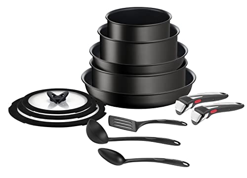 Tefal L39593 Ingenio Unlimited On 13-delige Set stapelbaar, veilige antiaanbaklaag, inductie, losse greep, veelzijdig, ruimtebesparend, stapelbaar, warmte-indicator,Zwart