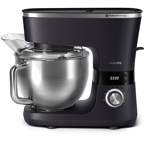 Philips 7000 Series Keukenmachine - 5,5 Liter, 1000 Watt, 8 Snelheidsstanden, ProKnead-Technologie, Recepten, LED Slimme Timer, Deeghaken, Garde en Klopper (HR7962/01)