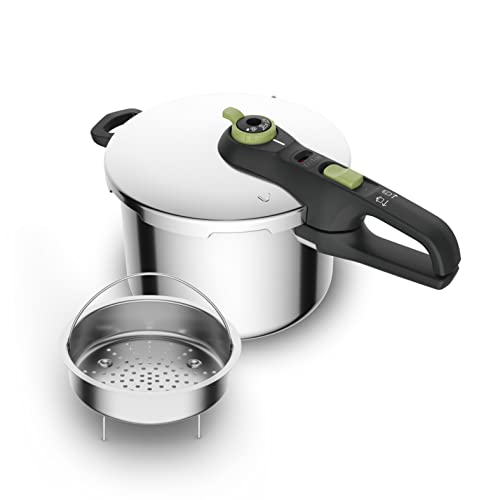 TEFAL P2580702 Secure 5 Trendy snelkookpan + stoommandje 6L, Energiebesparend, RVS, inductie, veilig koken en gezond