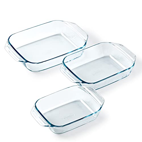 Pyrex - Set van 3 rechthoekige ovenschalen - Ideaal voor 2 tot 6 personen - 3 maten - Borosilicaatglas - Grote handgrepen - Extreem sterk - Vaatwasmachinebestendig - Made in France
