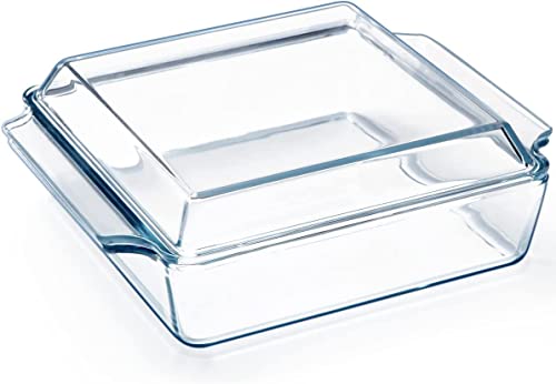 karadrova Ovenschaal van glas met deksel, 27 x 22 x 9 cm, ovenbestendig, kleine ovenschaal voor 2 personen, magnetronbestendig, vaatwasmachinebestendig