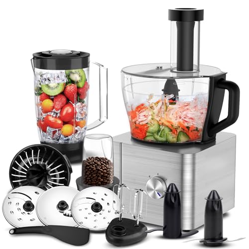 SNDOAS Keukenmachine, 1100 W Food processor, Mengkom van 3,2 liter, Deegkneden, Keukenmachine hakmolen, 1,5 l mixer, Molen, Zilver