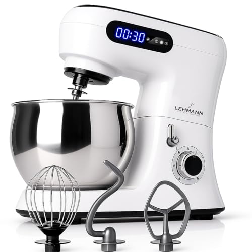 Lehmann Premium 2300W Keukenmachine met Elektronisch Display, 5L Roestvrijstalen Kom, 6 Snelheidsniveaus, Inclusief Kneedhaak en Garde