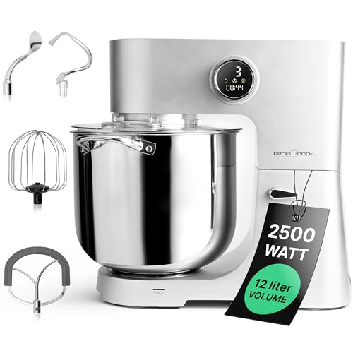 ProfiCook® Keukenmachine met XXL 12L kom | Kneedmachine met 2500W Longlife-Profi-Motor | Metalen overbrenging en LED-display | Food Processor voor maximaal 8,5 kg deeg | 12 snelheden | PC KM 1254