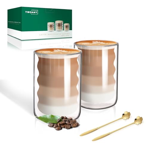 twoant Latte Macchiato glazenset (2 x 400 ml) dubbelwandige glazen, dubbelwandige koffieglazen, theeglazen, cappuccinoglazen, ijskoffie, glazen, thermoglazen, dubbelwandige espressokopjes, glas met 2