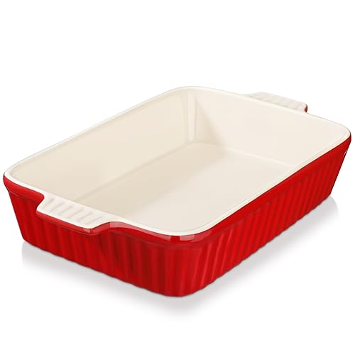 MALACASA, Serie Bake.Bake, grote ovenschaal 37,5 cm met 3 liter voor 4-6 personen, keramische ovenvormen voor lasagne Tiramisu ovenschotels & meer vierkant - rood