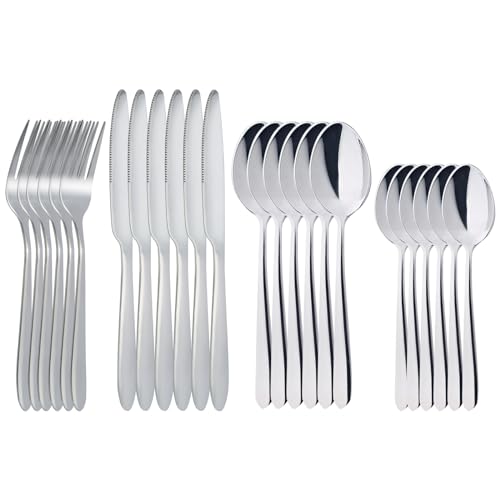 RETON 24 stuks bestekset voor 6 personen, roestvrij staal, vork, messen, lepelset, campingbestek, bestekset voor thuis, feest, restaurant, bestek, vaatwasmachinebestendig