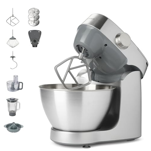 Kenwood Prospero+ KHC29A.O0SI kneedmachine, kom van roestvrij staal 4,3 l, inclusief accessoireset 10 stuks + 3 haken en garde, glasmixer, voedselverwerker 3 schijven, citruspers + weegschaal