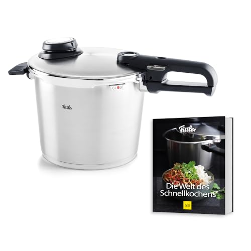 Fissler Vitavit Premium/snelkookpannenset (6 l, Ø 22 cm) + gratis stoominzet & snelkookpan-boek, roestvrijstalen stoompan, 4 gaarstanden, inductie