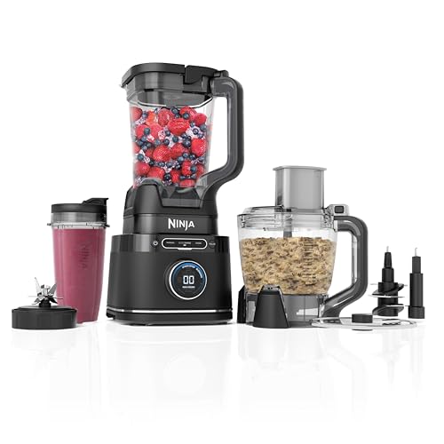 Ninja 3-in-1 Detect Power Blender Processor Pro, Krachtige 1200W-Blender, Keukenmachinekom, Deegmes, 3x Beker Voor Eén Portie, Kan, Maak Pizzadeeg, Blend, Hak & Mix, Zwart, TB401EU