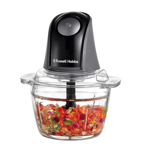 Russell Hobbs Keukenmachine [Mini Chopper] Elektrische snijmachine (voor groenten, fruit, vlees, knoflook, ui, kom van 1 liter, vaatwasser, 2 snelheden, roestvrijstalen messen, 350 piekvermogen) Matte