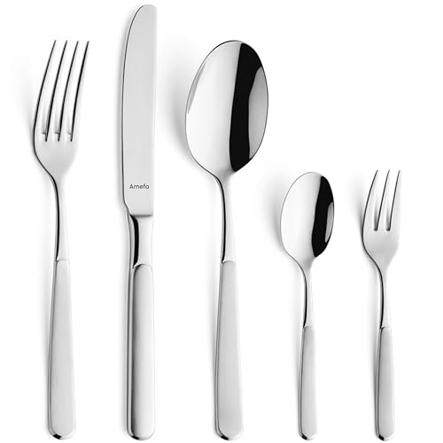 Amefa Satina bestekset 30-delig voor 6 personen, vaatwasmachinebestendig, roestvrij staal 18/10, speciale gekartelde rand, lemmet van gehard staal