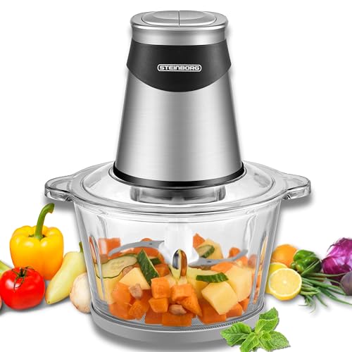 Elektrische shredder, elektrisch, extra sterk, multihakmolen, blikshaker, 500 W, 1,8 l, elektrische universele hakmolen met glazen houder, universele keukenmachine, mixer voor babyvoeding, noten