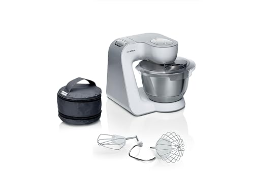 Bosch Keukenmachine serie 4 MUM58200, kneedhaak, roer- en garde van roestvrij staal, accessoiretas, roestvrijstalen kom spoelmabestendig, 3D-roersysteem, wit/zilver