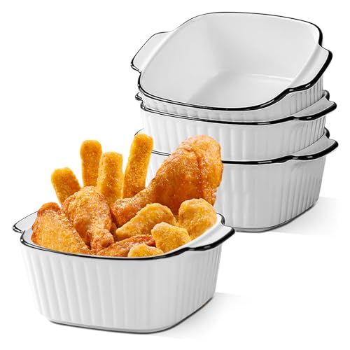 Set van 4 kleine ovenschalen van keramiek, met handgrepen, oven, magnetron en airfryer, perfect voor gratin, pasta, desserts en meer, kleine ovenschaal voor 1 persoon