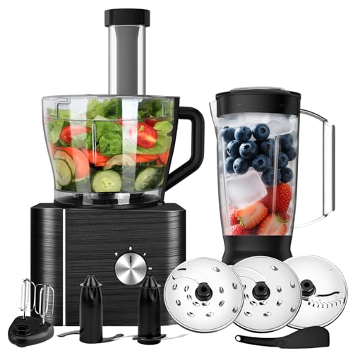 TopStrong Keukenmachine, 1100 W food processor, 3,2 l kom en 1,5 l container, multifunctioneel met hakken, snijden, kneden, sap, 3 snelheden en pulsfunctie, zwart