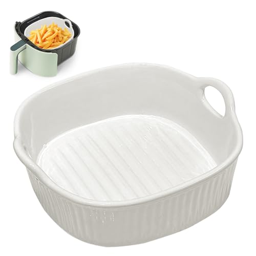 Keramische ovenschaal, 650 ml, vierkante bakvormen, 7 inch ovenvormen, keramische bakvormen met handgrepen voor lasagne, vlees, groenten, voor heteluchtfriteuse, oven, magnetron (wit)