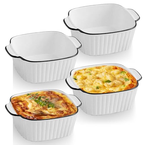 IIRC Kleine keramische ovenschaal, set van 4, mini-ovenschaal set, lasagne kleine ovenschaal voor oven, heteluchtfriteuse, magnetron, 14,5 x 11,5 x 5,5 cm